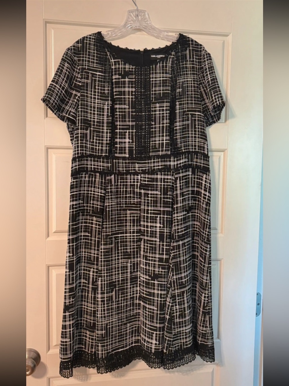 Karl Lagerfeld Black and White Grid-Print A-Line Dress